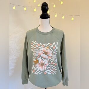 Volcom Green Checkered and Floral Crewneck Sweatshirt